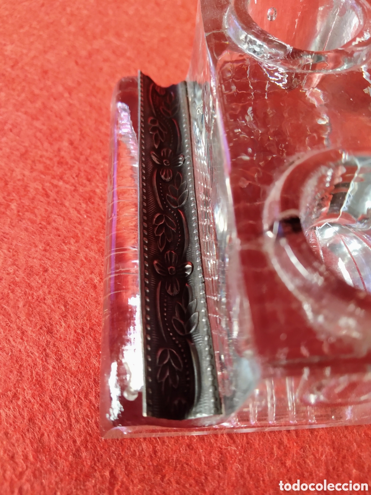 Escriban&iacute;a: ANTIGUO TINTERO DOBLE DE CRISTAL Y PLATA - Foto 3