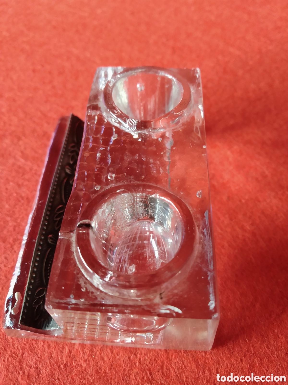 Escriban&iacute;a: ANTIGUO TINTERO DOBLE DE CRISTAL Y PLATA - Foto 4