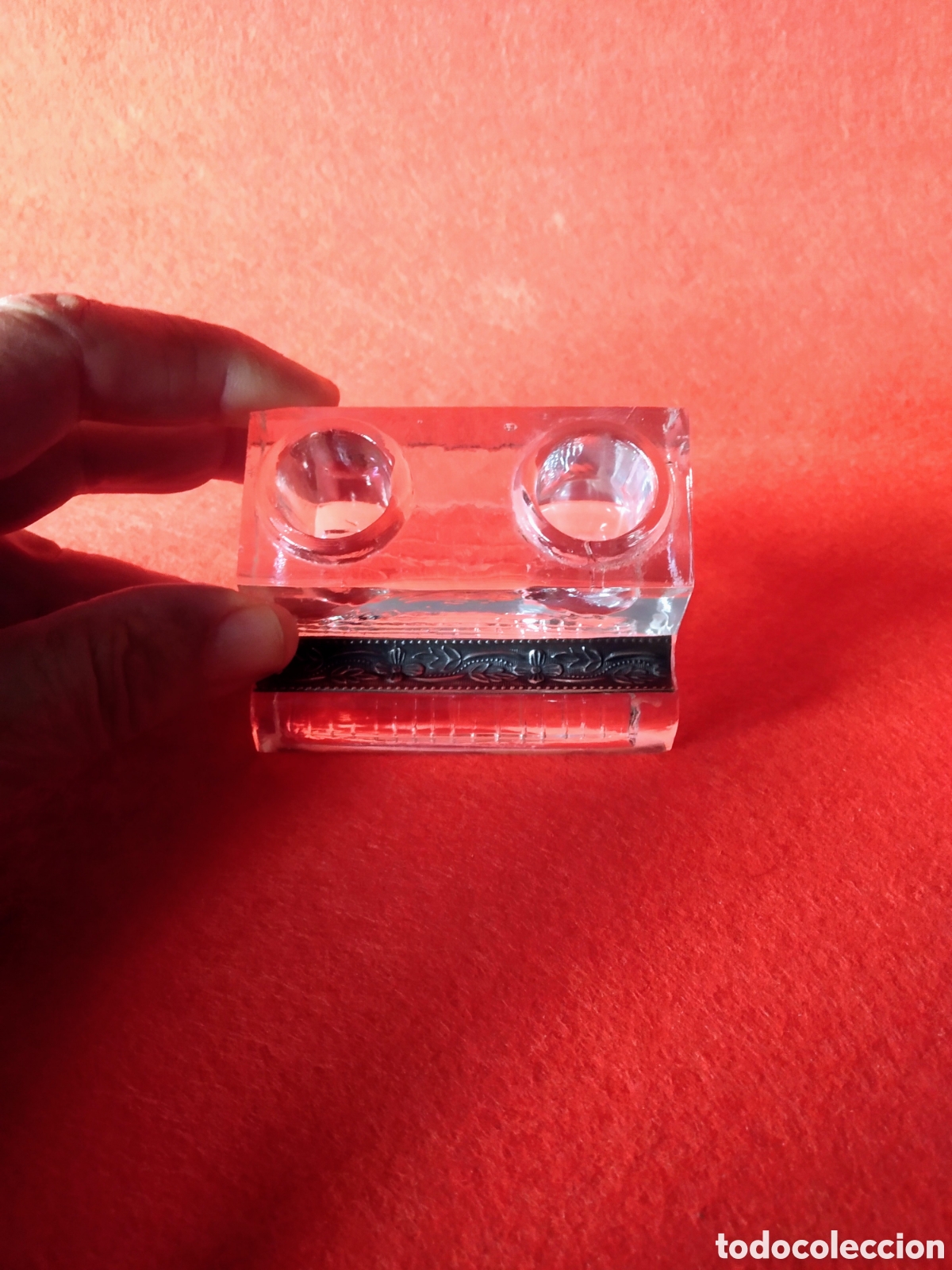 Escriban&iacute;a: ANTIGUO TINTERO DOBLE DE CRISTAL Y PLATA - Foto 6