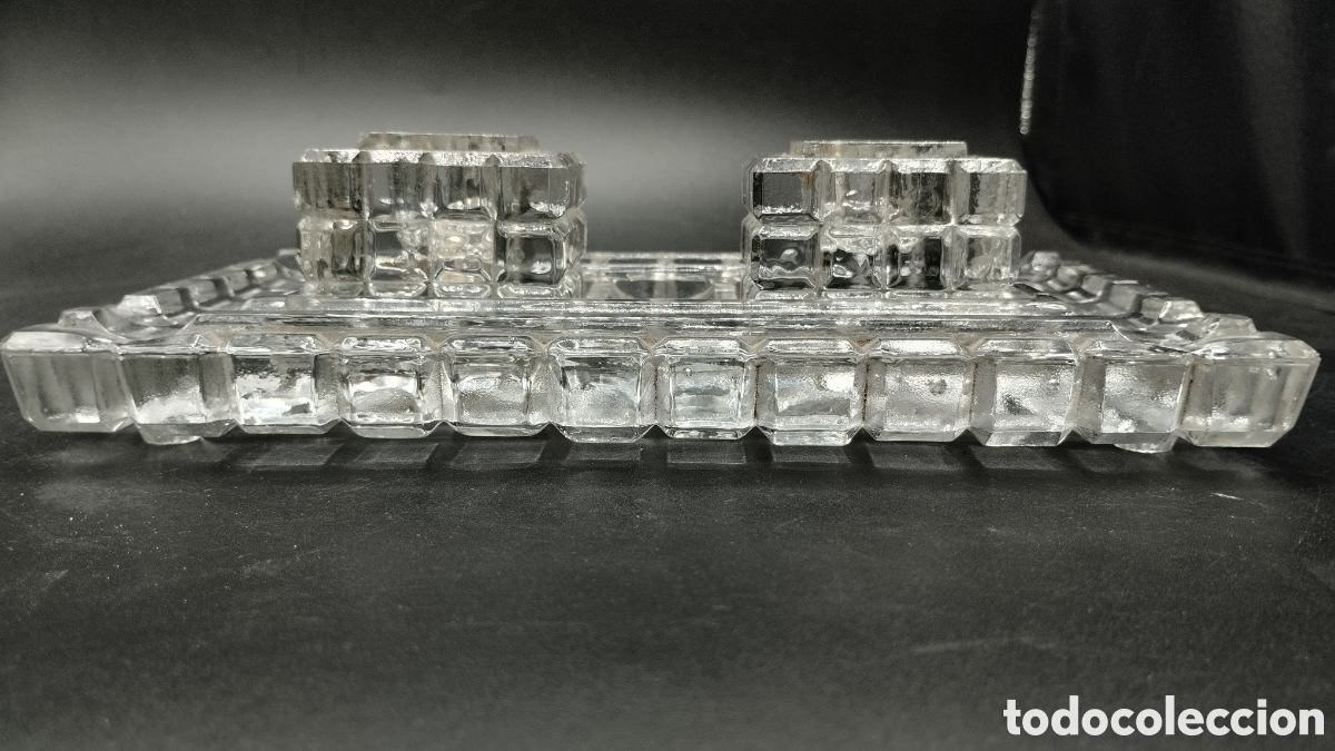 Escriban&iacute;a: Escriban&iacute;a de cristal de molde con dos tinteros. - Foto 2