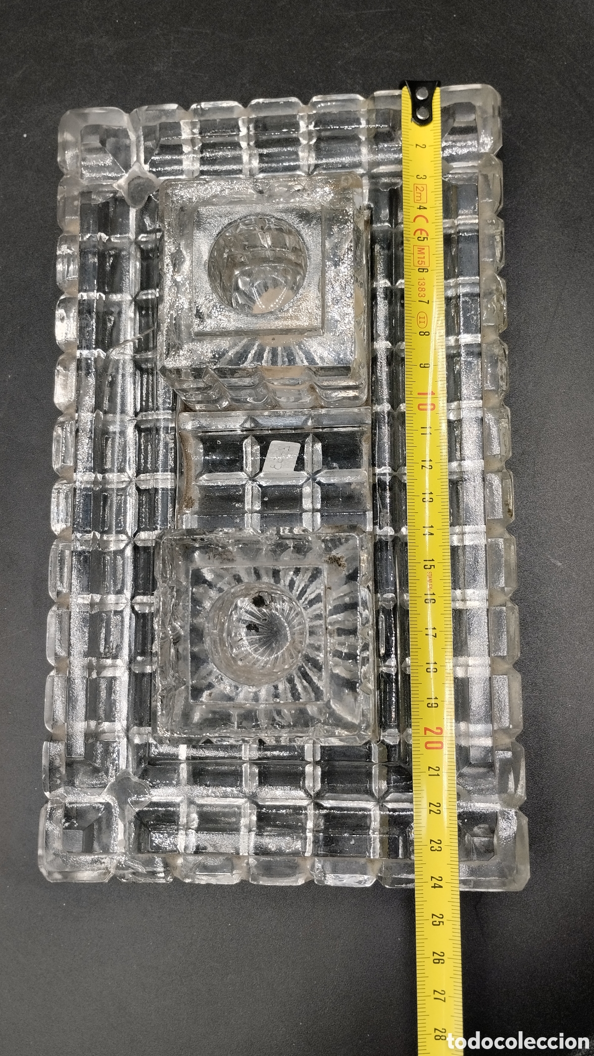 Escriban&iacute;a: Escriban&iacute;a de cristal de molde con dos tinteros. - Foto 6