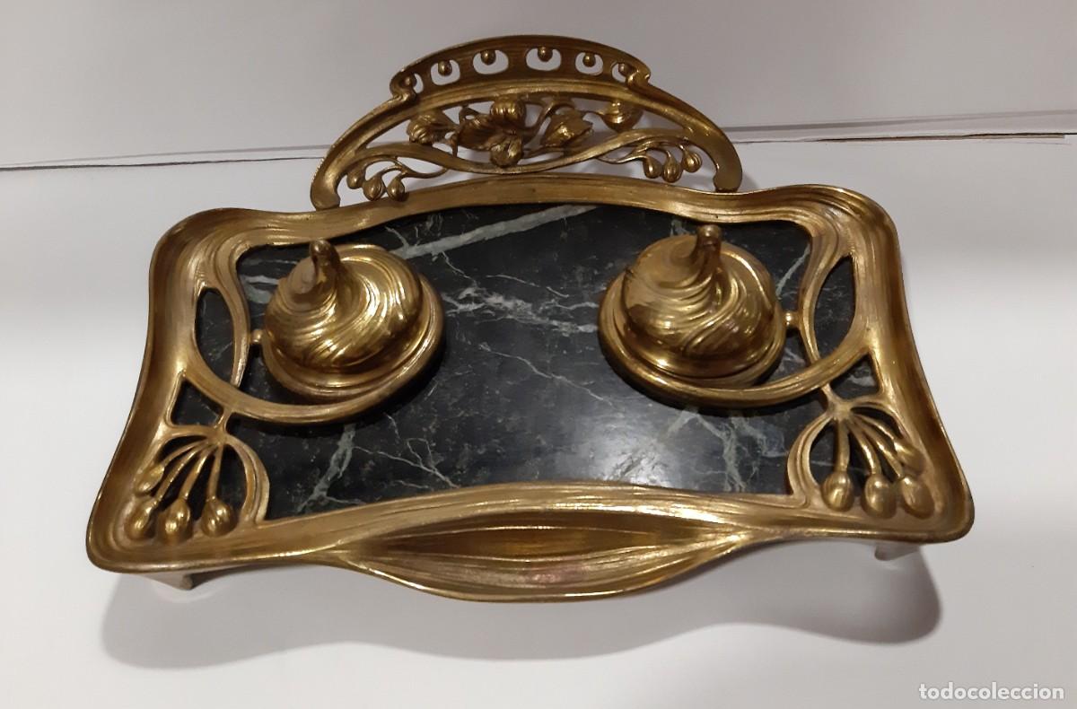 Escriban&iacute;a: ESCRIBANIA DE BRONCE ART DECO CIRCA DE 1900 M&Aacute;RMOL - Foto 2