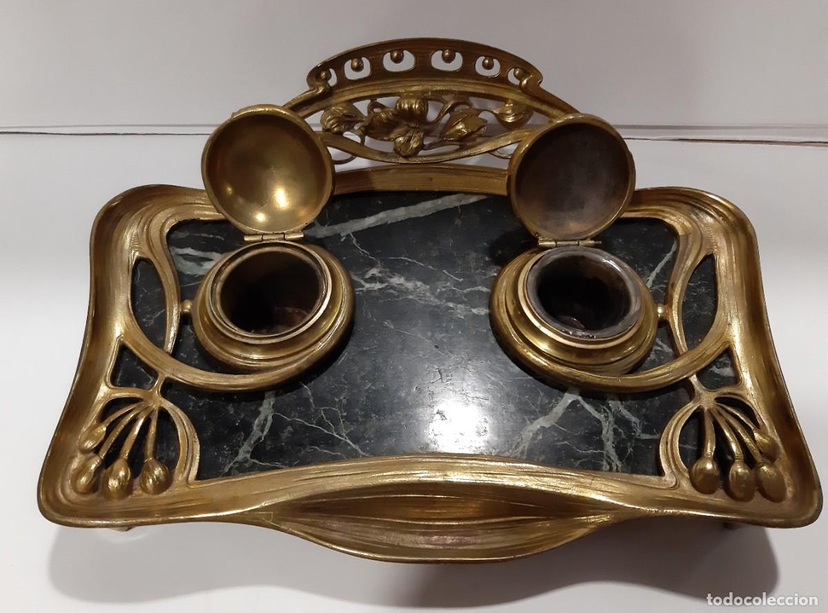 Escriban&iacute;a: ESCRIBANIA DE BRONCE ART DECO CIRCA DE 1900 M&Aacute;RMOL - Foto 3
