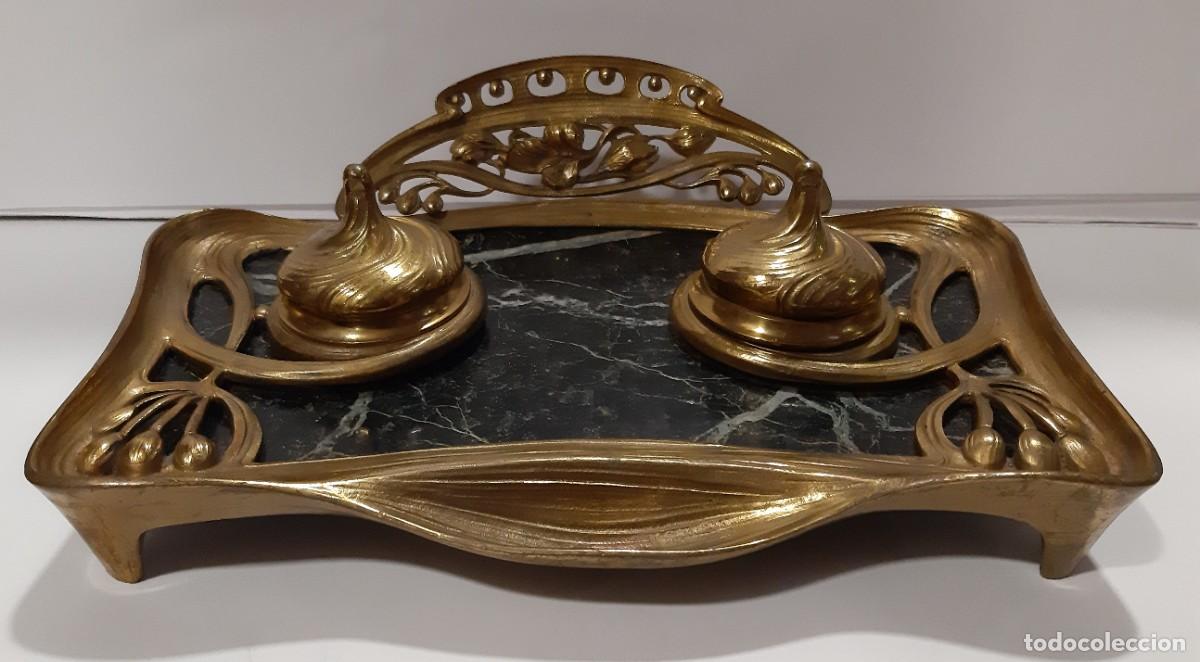 Escriban&iacute;a: ESCRIBANIA DE BRONCE ART DECO CIRCA DE 1900 M&Aacute;RMOL - Foto 4
