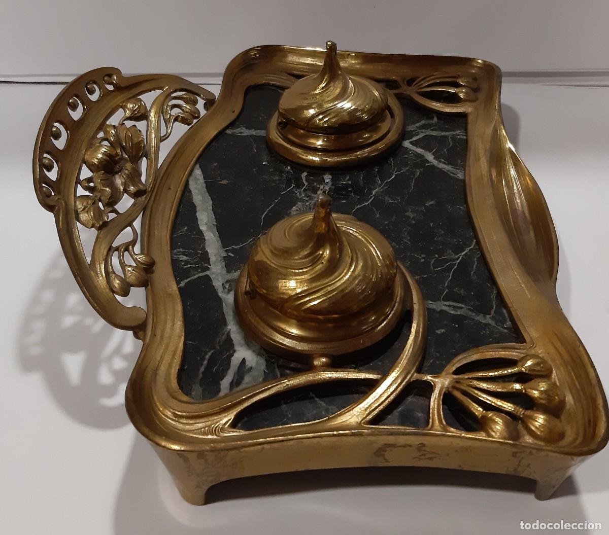 Escriban&iacute;a: ESCRIBANIA DE BRONCE ART DECO CIRCA DE 1900 M&Aacute;RMOL - Foto 5