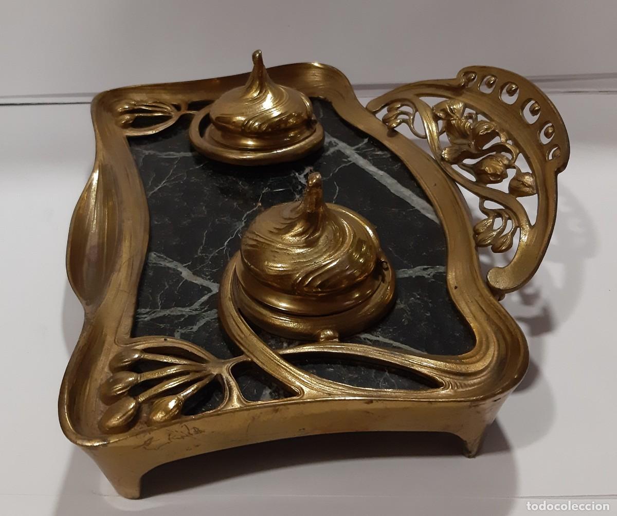 Escriban&iacute;a: ESCRIBANIA DE BRONCE ART DECO CIRCA DE 1900 M&Aacute;RMOL - Foto 7
