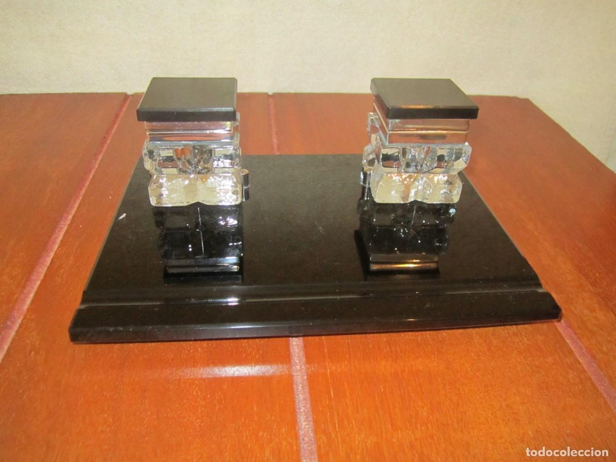 Escriban&iacute;a: ESCRIBAN&Iacute;A CRISTAL NEGRO CON 2 TINTEROS - Foto 1