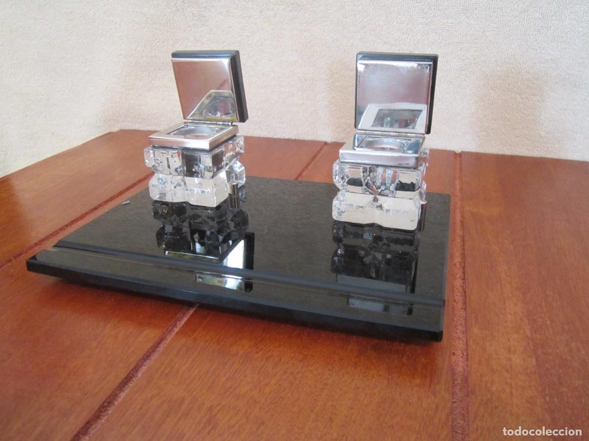 Escriban&iacute;a: ESCRIBAN&Iacute;A CRISTAL NEGRO CON 2 TINTEROS - Foto 2