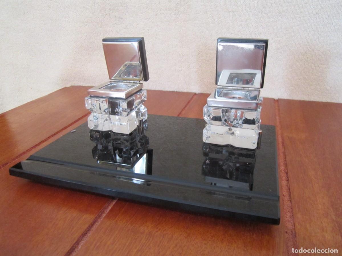 Escriban&iacute;a: ESCRIBAN&Iacute;A CRISTAL NEGRO CON 2 TINTEROS - Foto 3