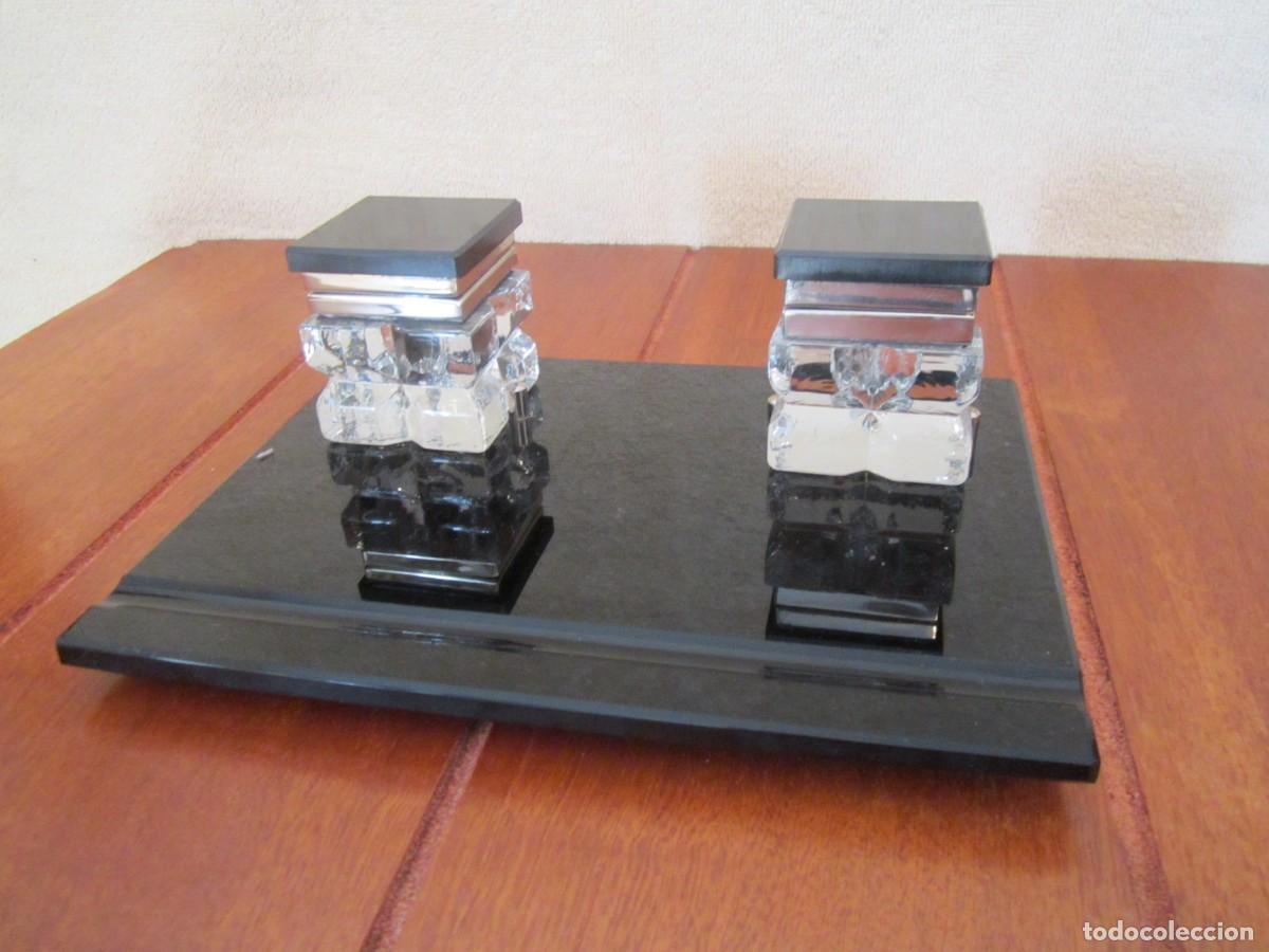 Escriban&iacute;a: ESCRIBAN&Iacute;A CRISTAL NEGRO CON 2 TINTEROS - Foto 4