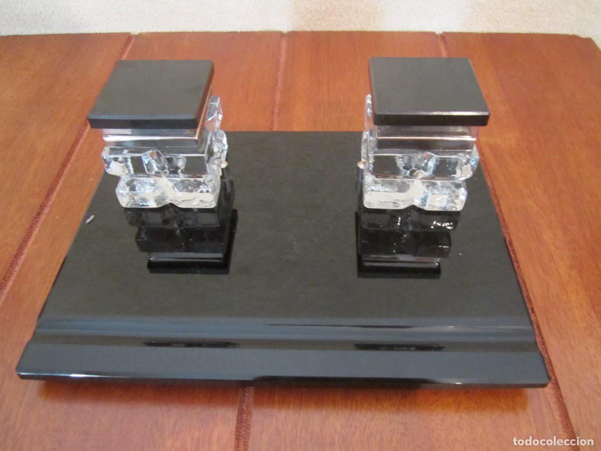 Escriban&iacute;a: ESCRIBAN&Iacute;A CRISTAL NEGRO CON 2 TINTEROS - Foto 5