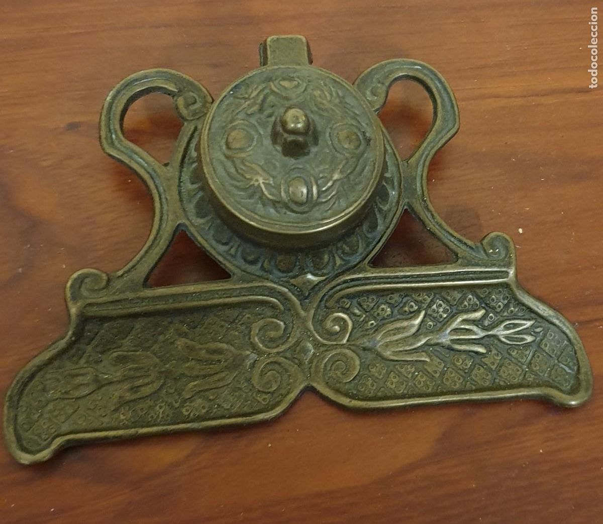 Escriban&iacute;a: TINTERO BRONCE 14 CM. LARGO X 4,5 CM. ALTO - Foto 1