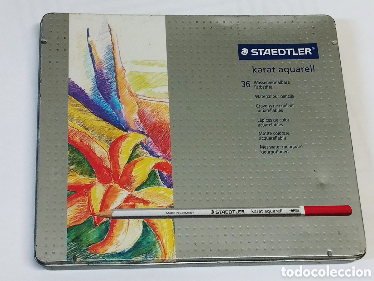 Outils d'&Eacute;criture: CAJA 36 LAPICES DE COLORES O ACUARELAS CON ESTUCHE DE METAL STAEDTLER POCO USO