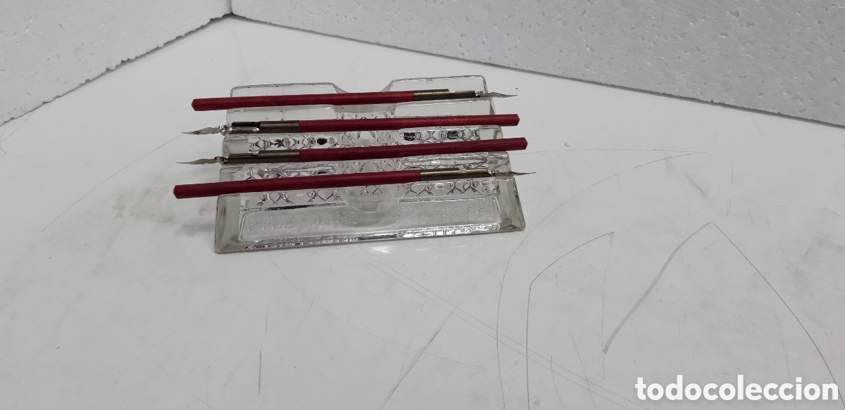 Escriban&iacute;a: Antiguo porta plumas de cristal. - Foto 2