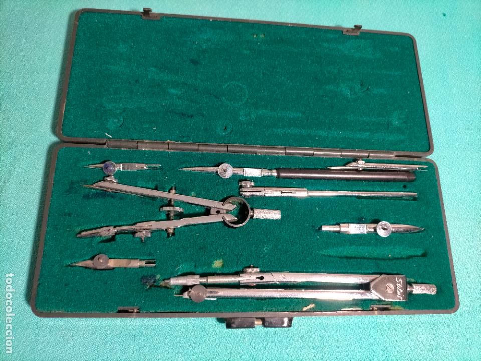 Escriban&iacute;a: Comp&aacute;s antiguo de metal con complementos con estuche funda B 304 a&ntilde;os 80 - Foto 2