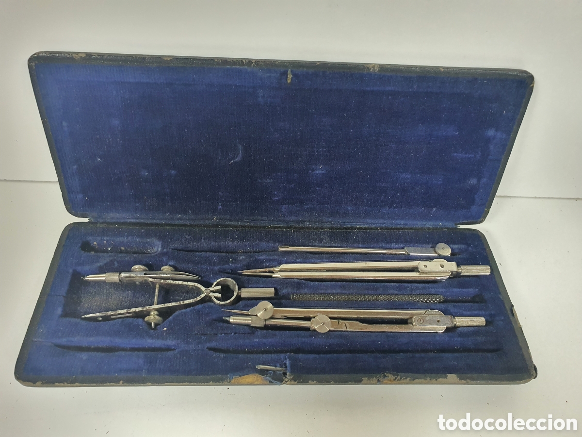 Escriban&iacute;a: Juego compas antiguo estuche de madera - Foto 1