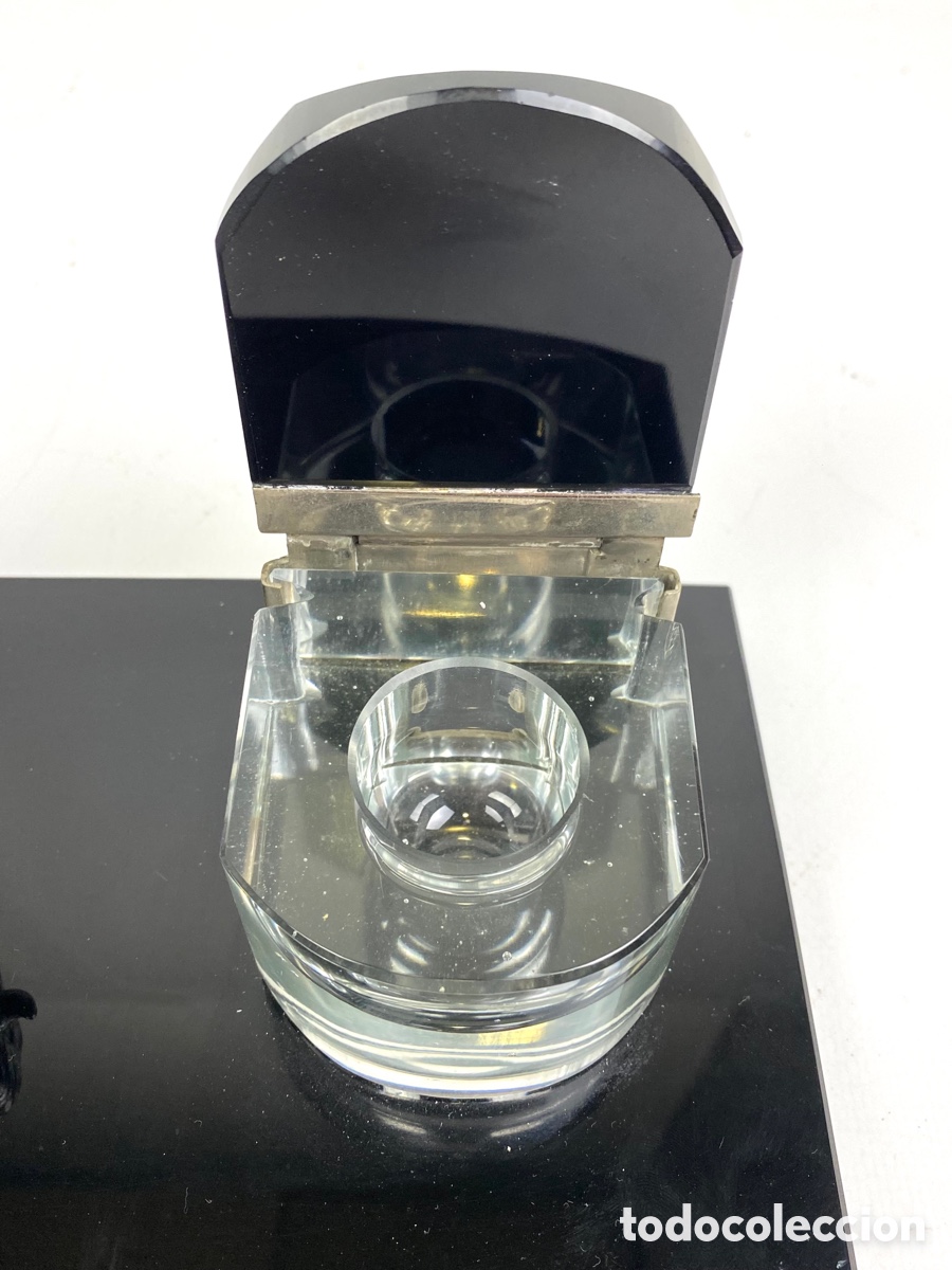 Escriban&iacute;a: ESCRIBANIA DE CRISTAL CON BISONTE. 34 X 18 CM - Foto 5