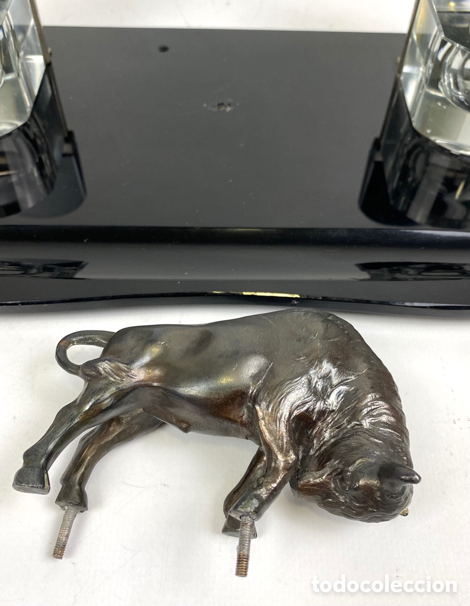 Escriban&iacute;a: ESCRIBANIA DE CRISTAL CON BISONTE. 34 X 18 CM - Foto 7