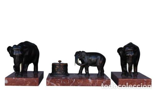Escriban&iacute;a: Ensemble de bureau en bronze aux &eacute;l&eacute;phants 1900 - Foto 1