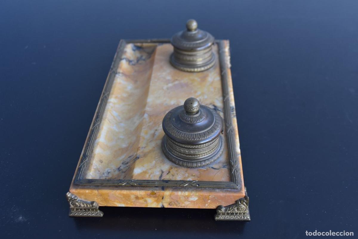 Escriban&iacute;a: Encrier en bronze dor&eacute; et marbre Napol&eacute;on III - Foto 2