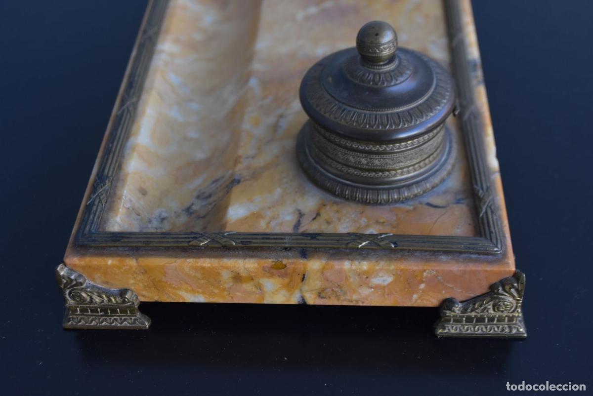Escriban&iacute;a: Encrier en bronze dor&eacute; et marbre Napol&eacute;on III - Foto 3