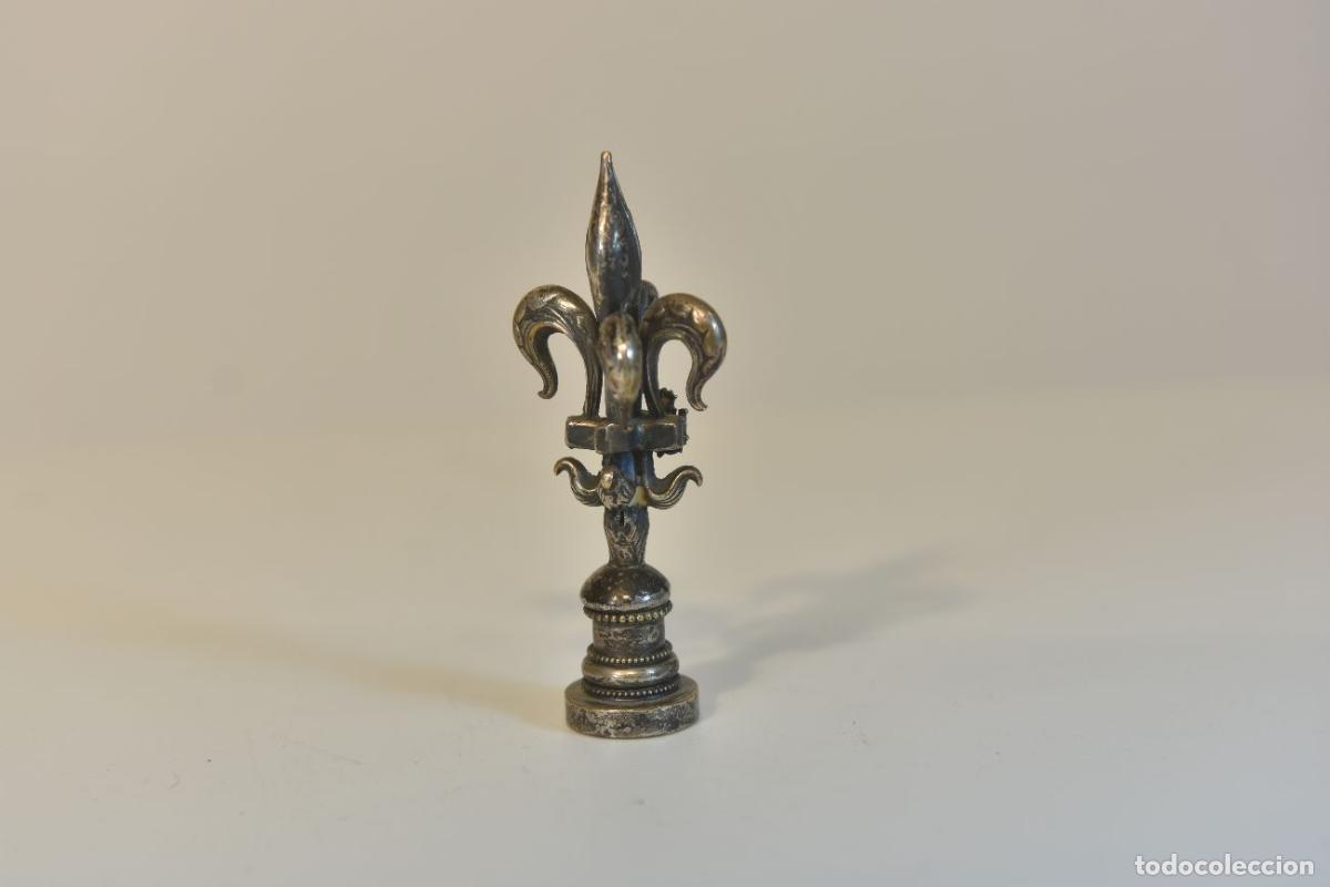 Escriban&iacute;a: Sceau &agrave; cacheter (seal) de collection en bronze argent&eacute; &agrave; d&eacute;cor de fleur de Lys - Foto 3