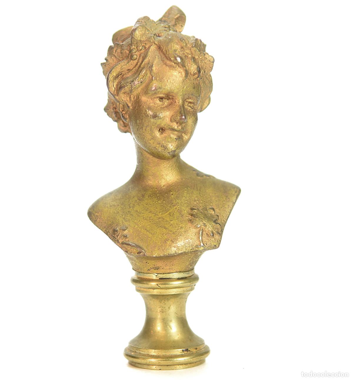 Writing Items: Sceau &agrave; cacheter de collection en m&eacute;tal dor&eacute; repr&eacute;sentant un buste romantique