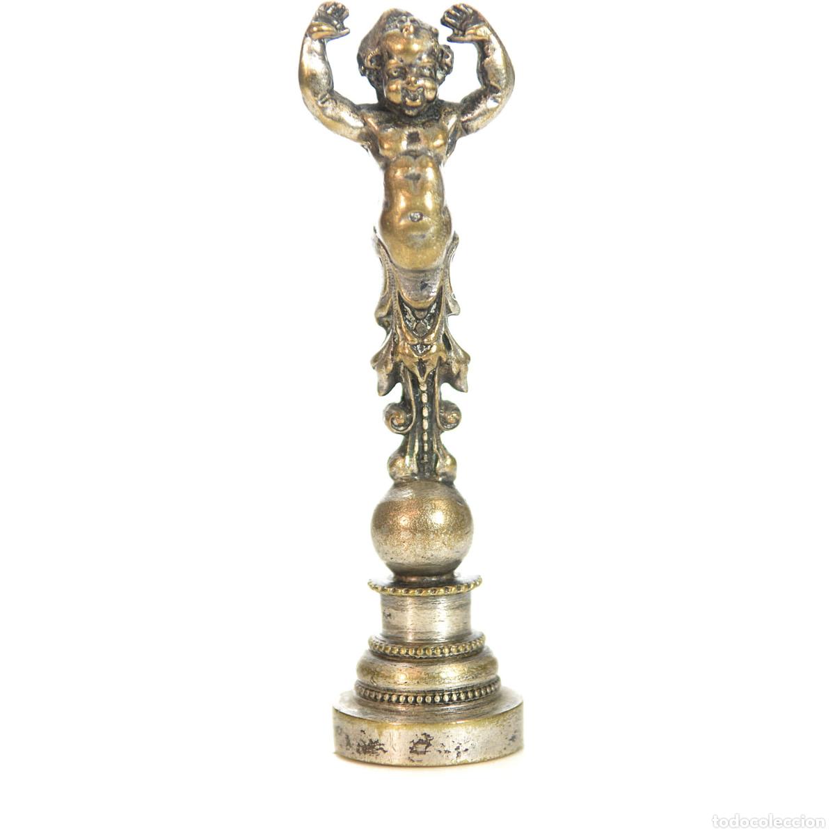 Escriban&iacute;a: Sceau &agrave; cacheter de collection en bronze argent&eacute; d&eacute;cor de b&eacute;b&eacute; - Foto 4