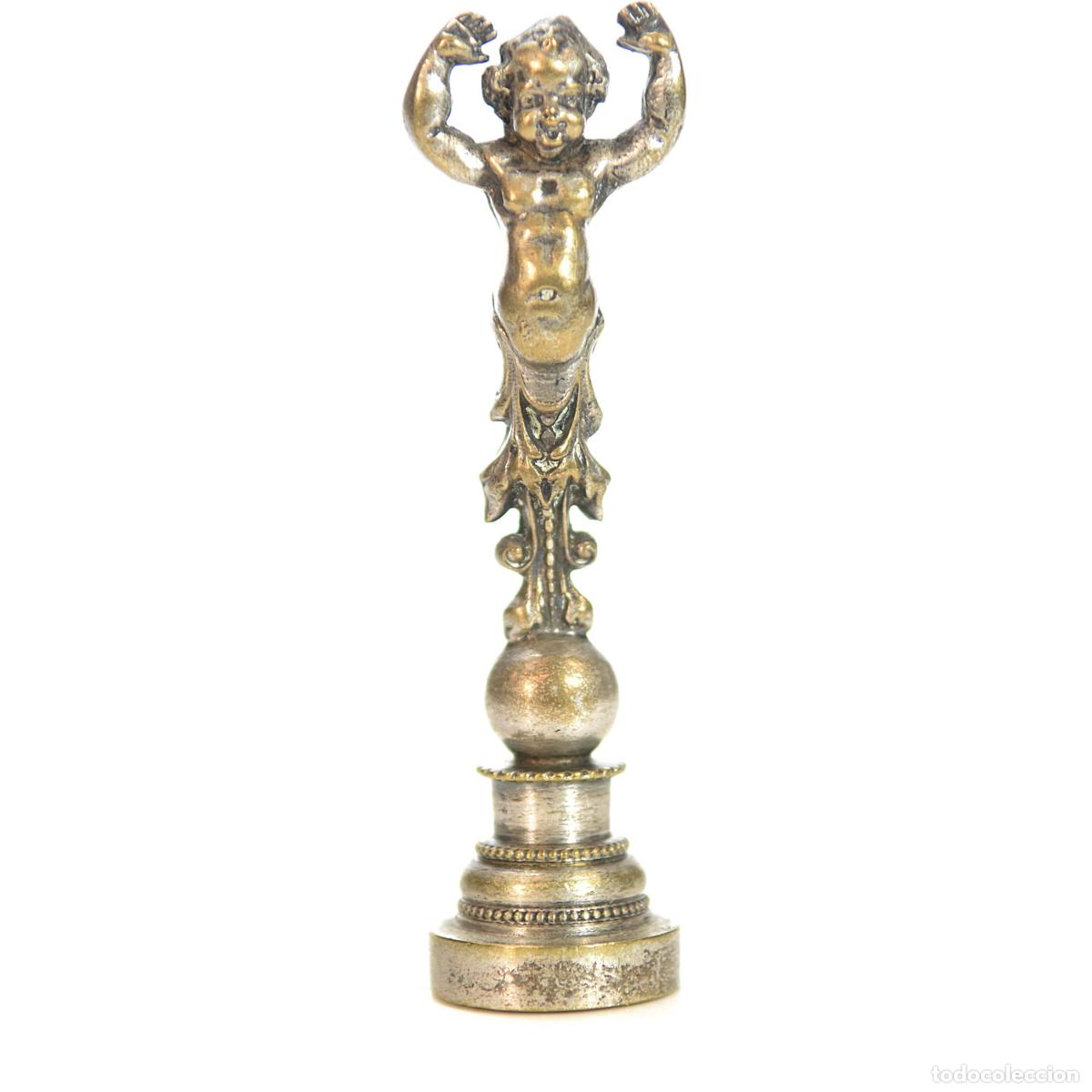 Escriban&iacute;a: Sceau &agrave; cacheter de collection en bronze argent&eacute; d&eacute;cor de b&eacute;b&eacute; - Foto 1