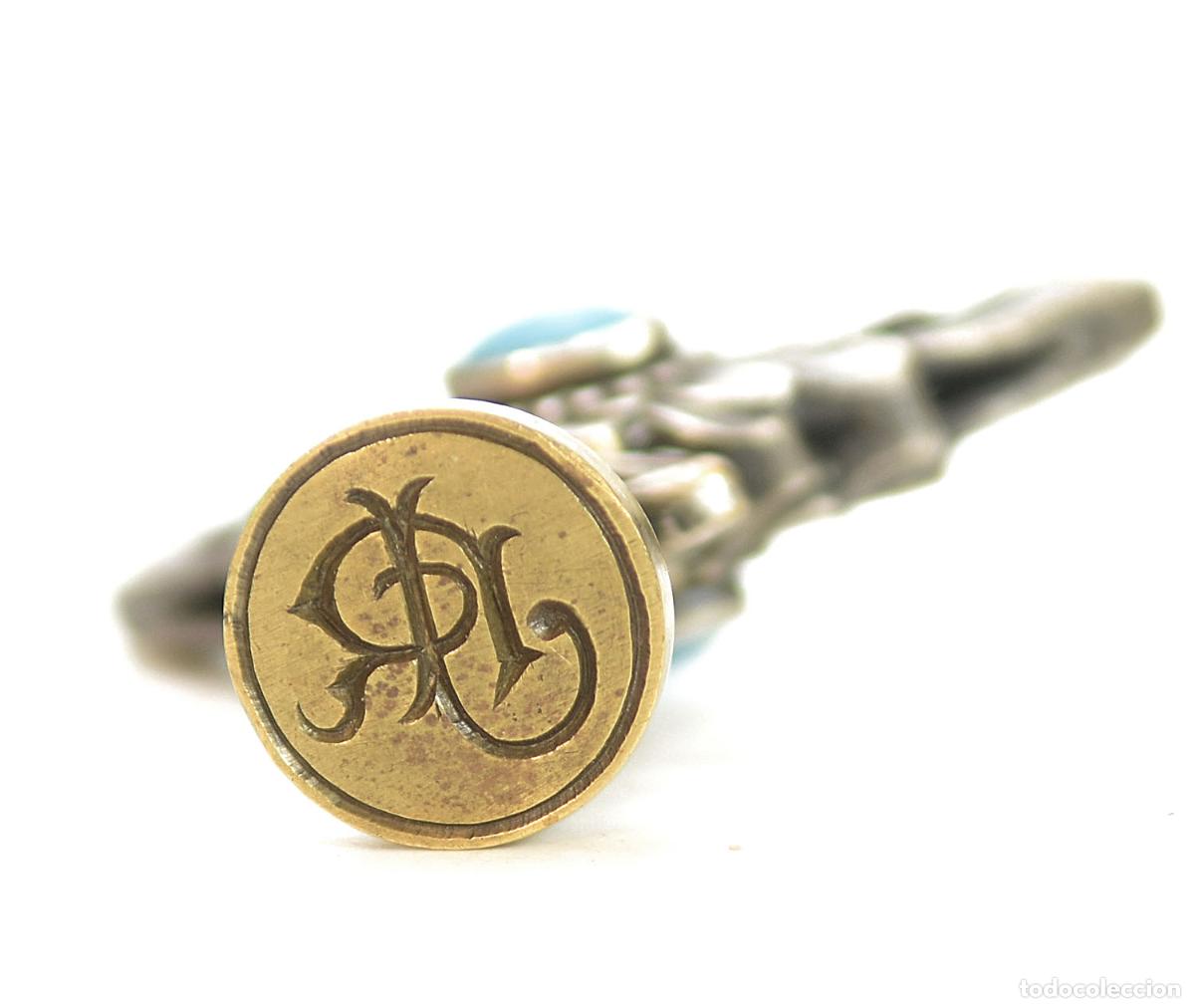 Escriban&iacute;a: Sceau &agrave; cacheter de collection en bronze argent&eacute; et turquoise - Foto 2