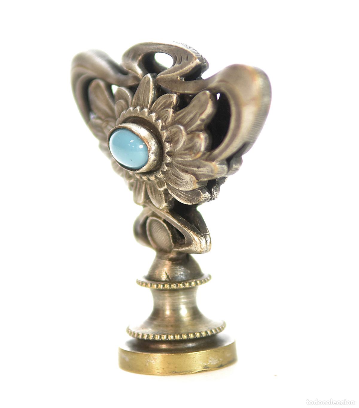 Escriban&iacute;a: Sceau &agrave; cacheter de collection en bronze argent&eacute; et turquoise - Foto 3