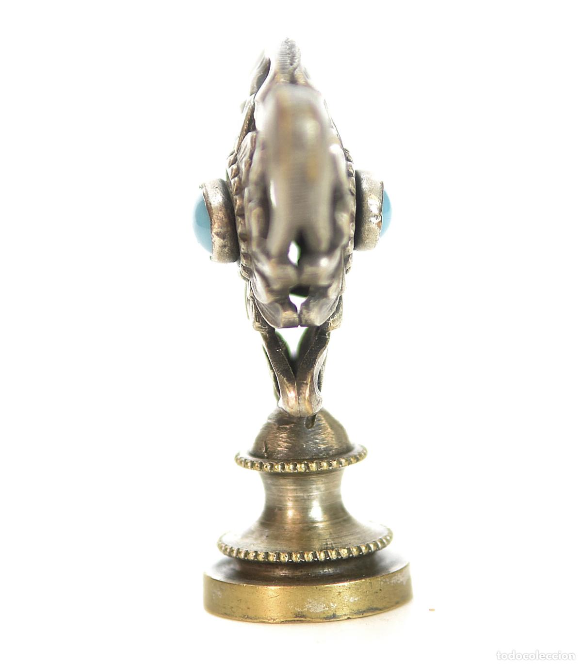 Escriban&iacute;a: Sceau &agrave; cacheter de collection en bronze argent&eacute; et turquoise - Foto 4