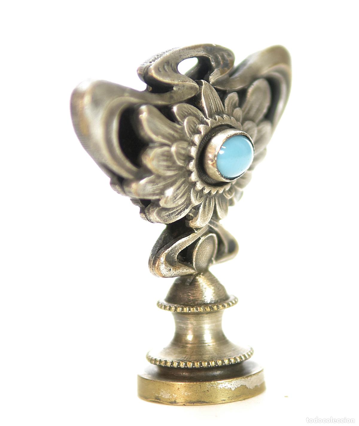 Escriban&iacute;a: Sceau &agrave; cacheter de collection en bronze argent&eacute; et turquoise - Foto 5