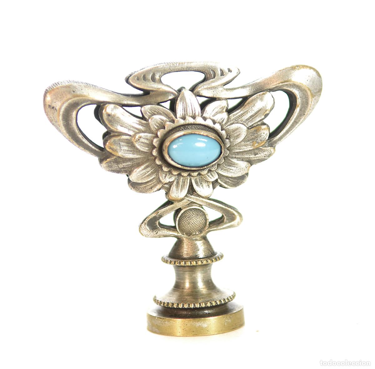 Escriban&iacute;a: Sceau &agrave; cacheter de collection en bronze argent&eacute; et turquoise - Foto 1