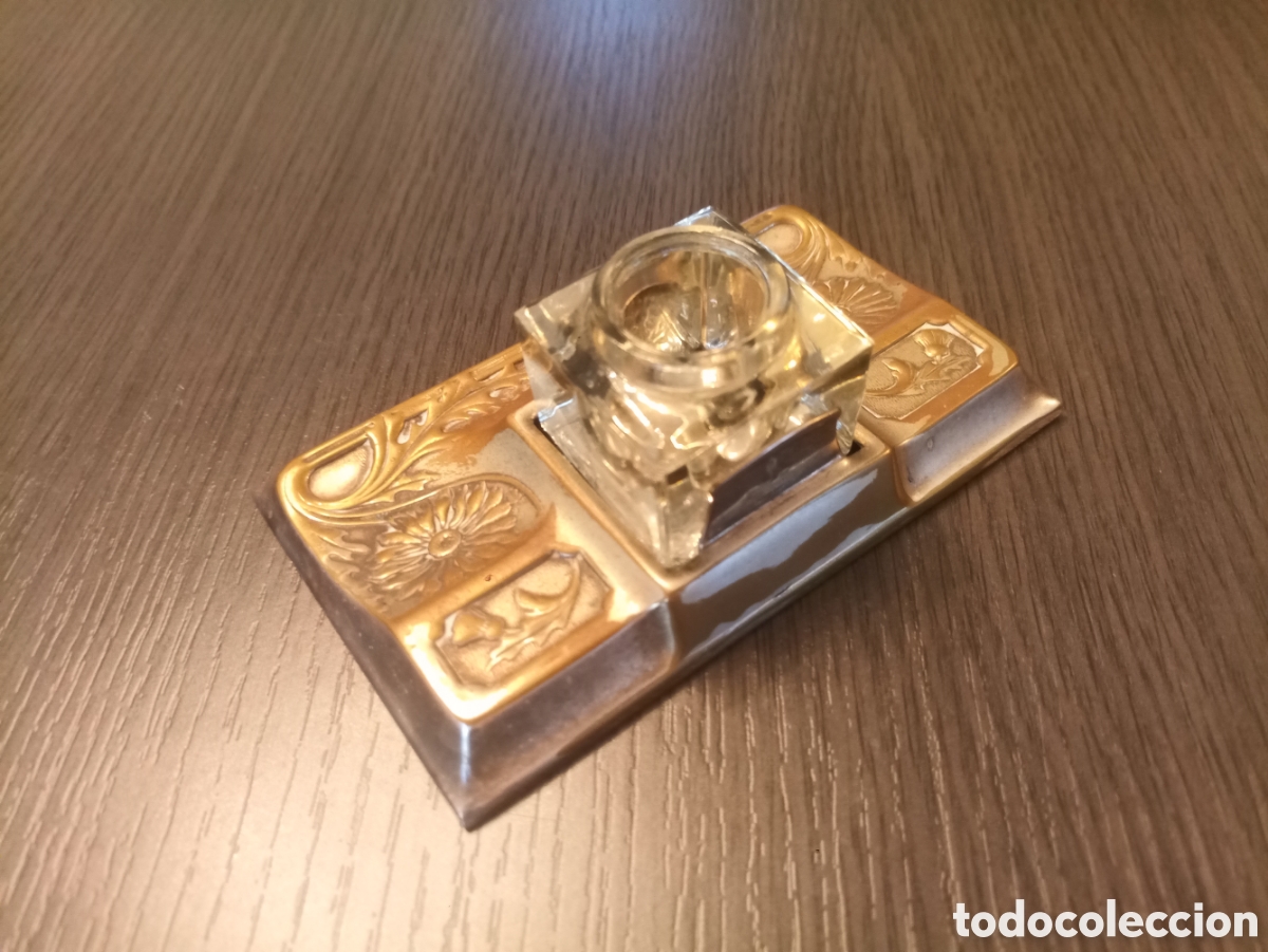 Escriban&iacute;a: Antiguo Tintero Modernista Plata - Foto 5