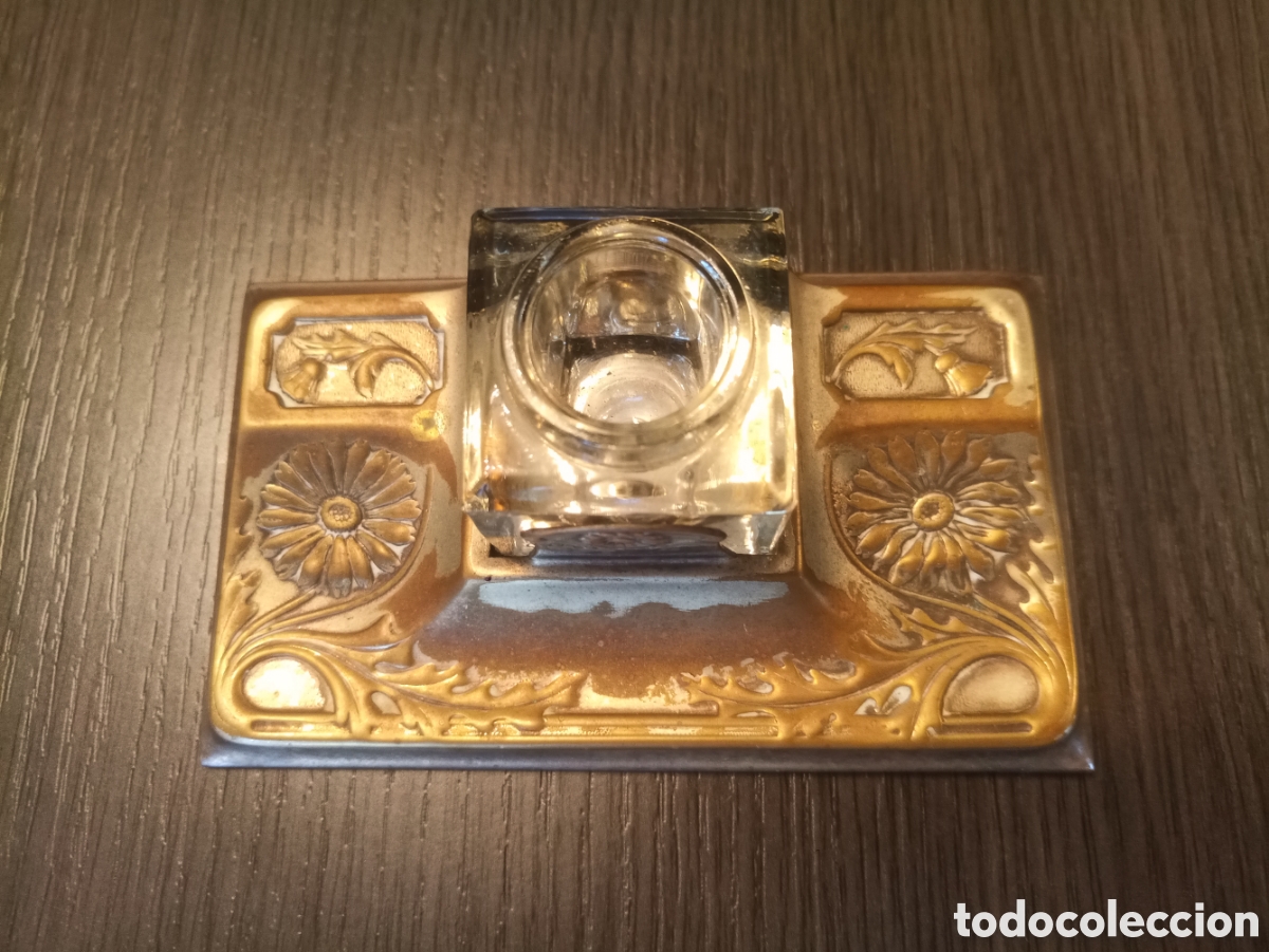 Escriban&iacute;a: Antiguo Tintero Modernista Plata - Foto 2