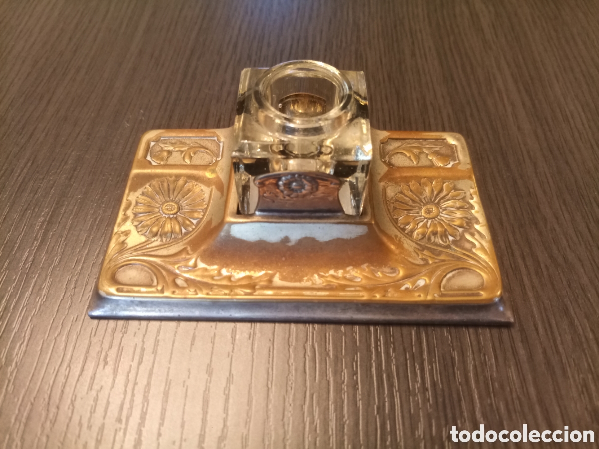 Escriban&iacute;a: Antiguo Tintero Modernista Plata - Foto 1