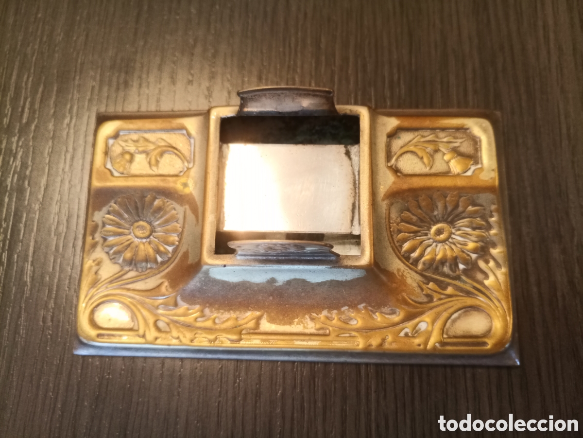 Escriban&iacute;a: Antiguo Tintero Modernista Plata - Foto 6