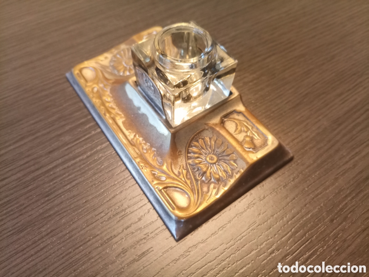 Escriban&iacute;a: Antiguo Tintero Modernista Plata - Foto 3