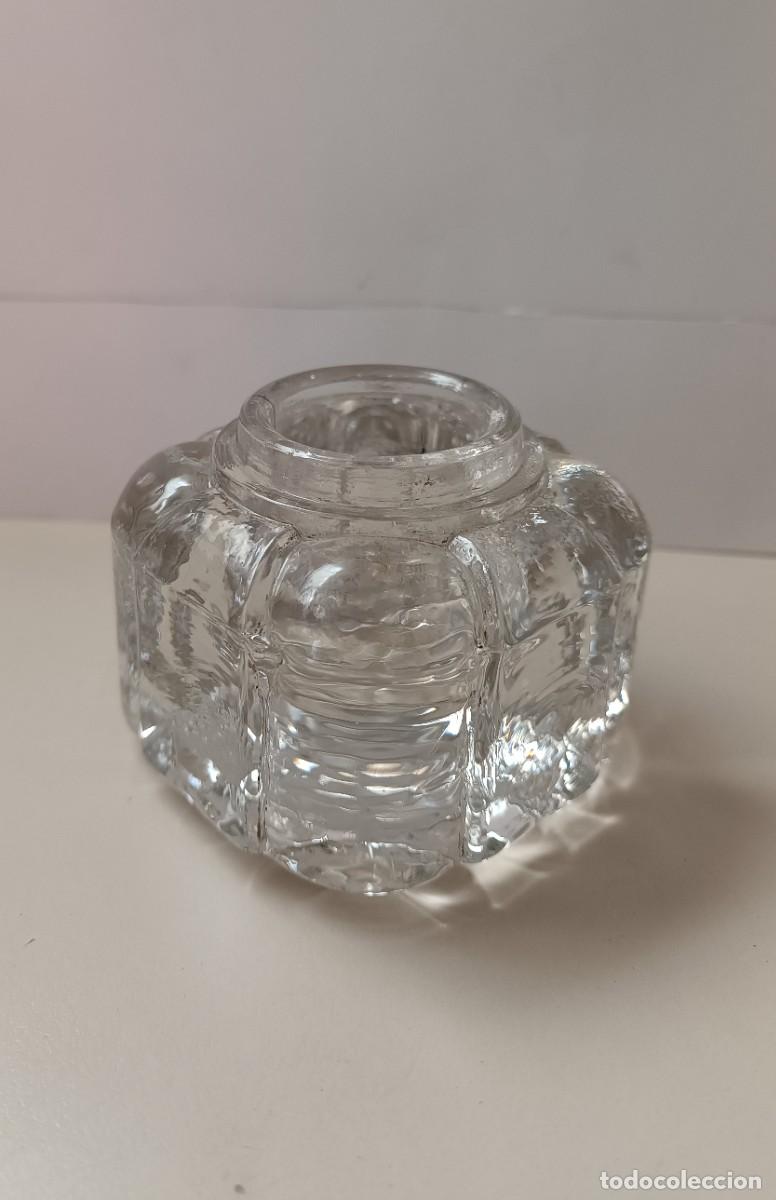 Escriban&iacute;a: TINTERO MUY ANTIGUO DE CRISTAL MACIZO - Foto 3