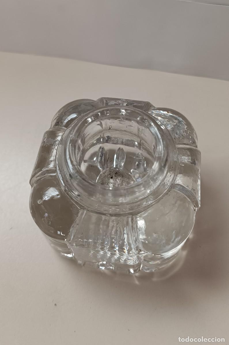 Escriban&iacute;a: TINTERO MUY ANTIGUO DE CRISTAL MACIZO - Foto 4