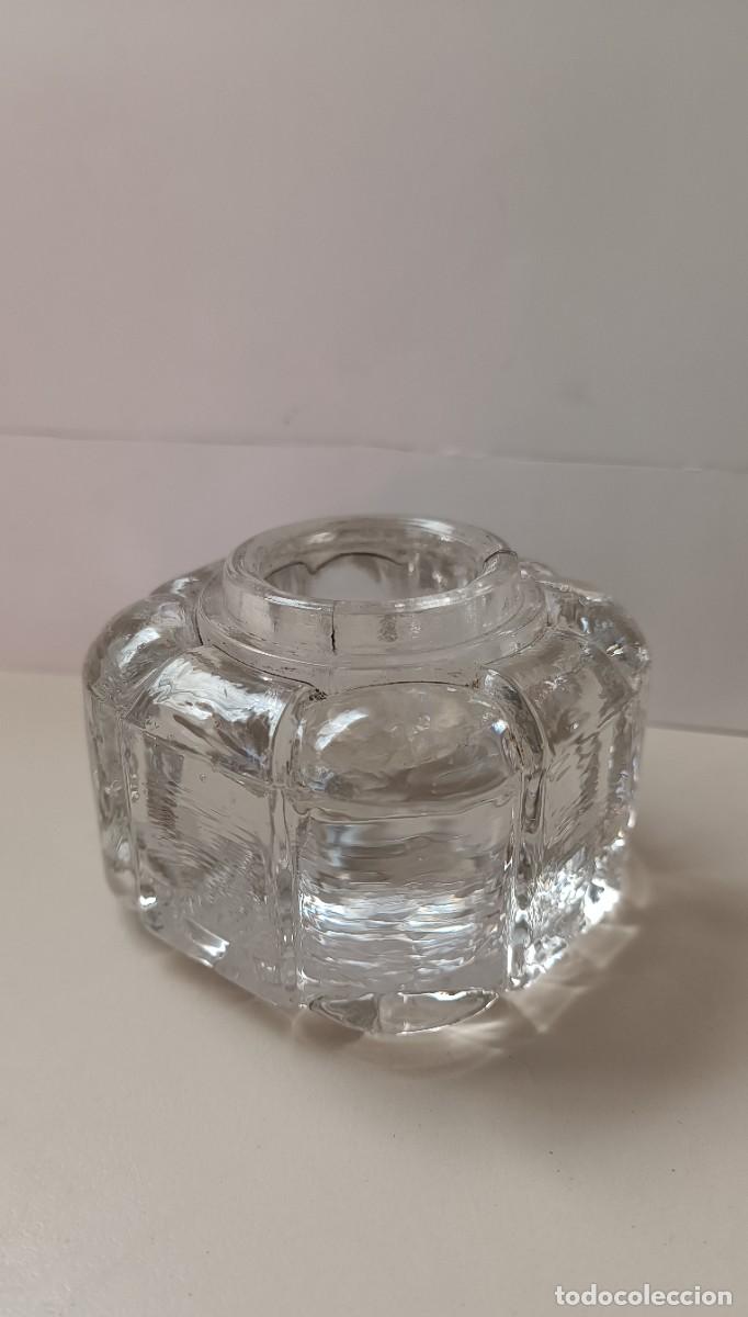 Escriban&iacute;a: TINTERO MUY ANTIGUO DE CRISTAL MACIZO - Foto 2