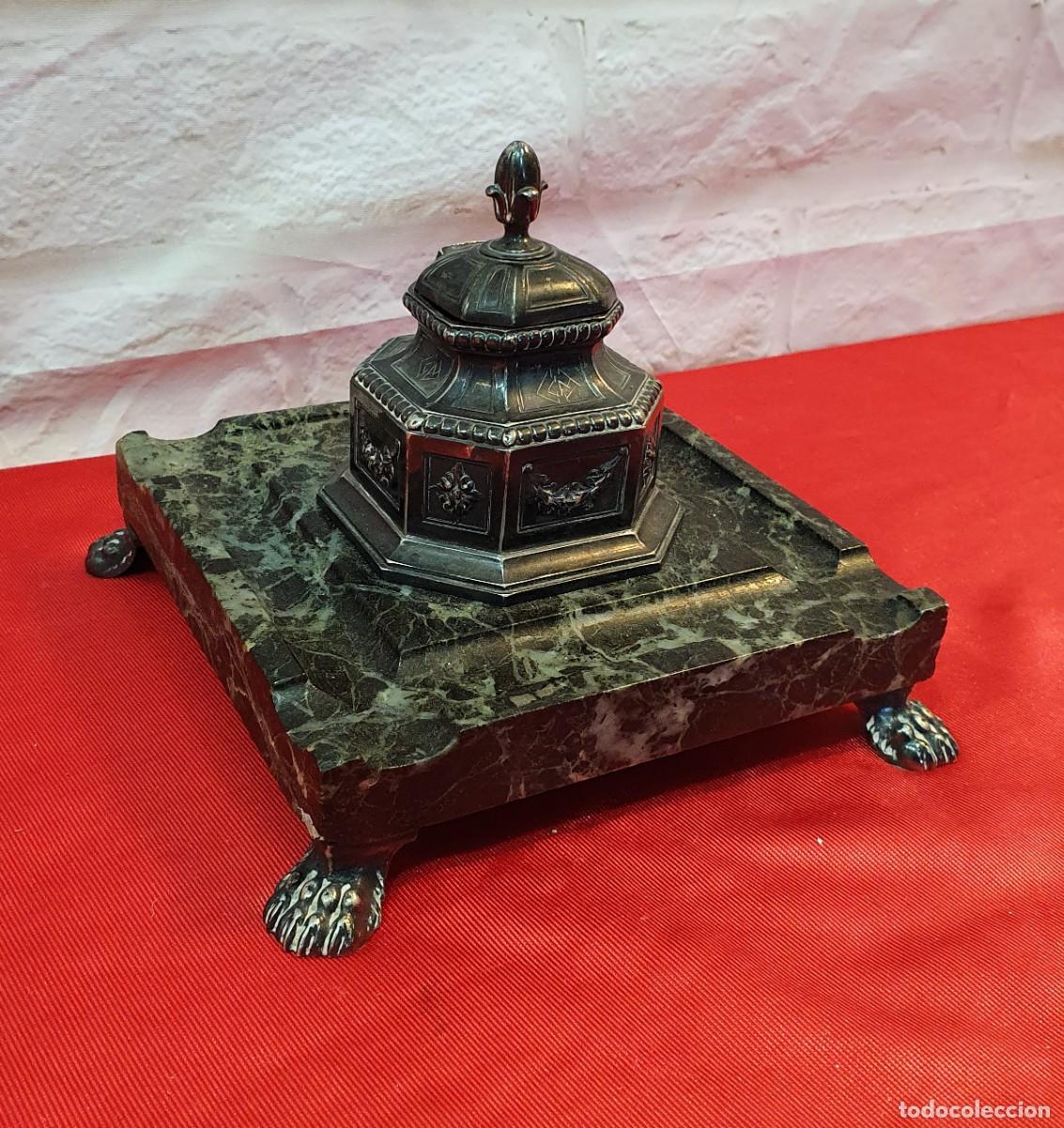 Escriban&iacute;a: TINTERO ANTIGUO BRONCE Y MARMOL VERDE - Foto 1