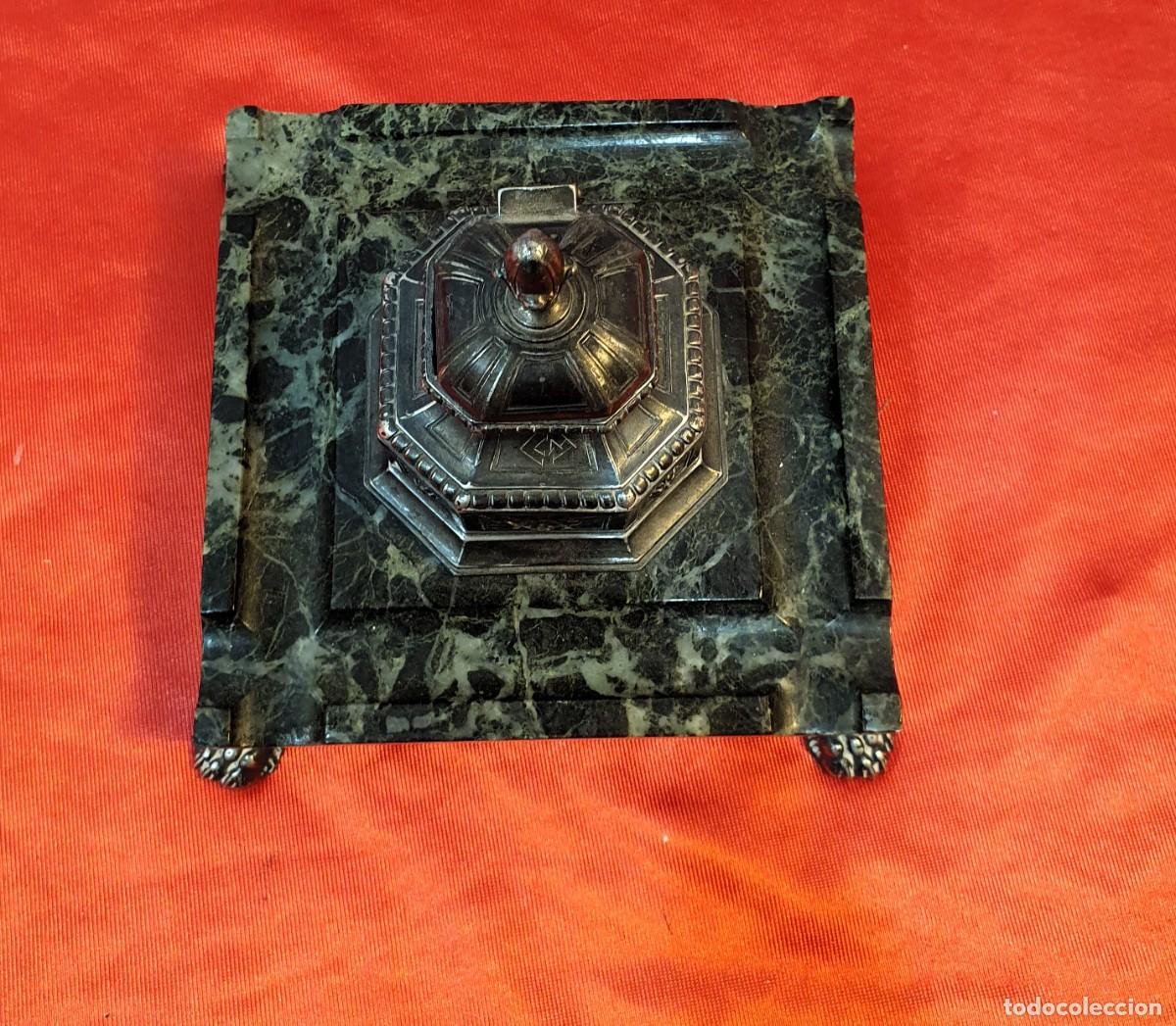 Escriban&iacute;a: TINTERO ANTIGUO BRONCE Y MARMOL VERDE - Foto 3