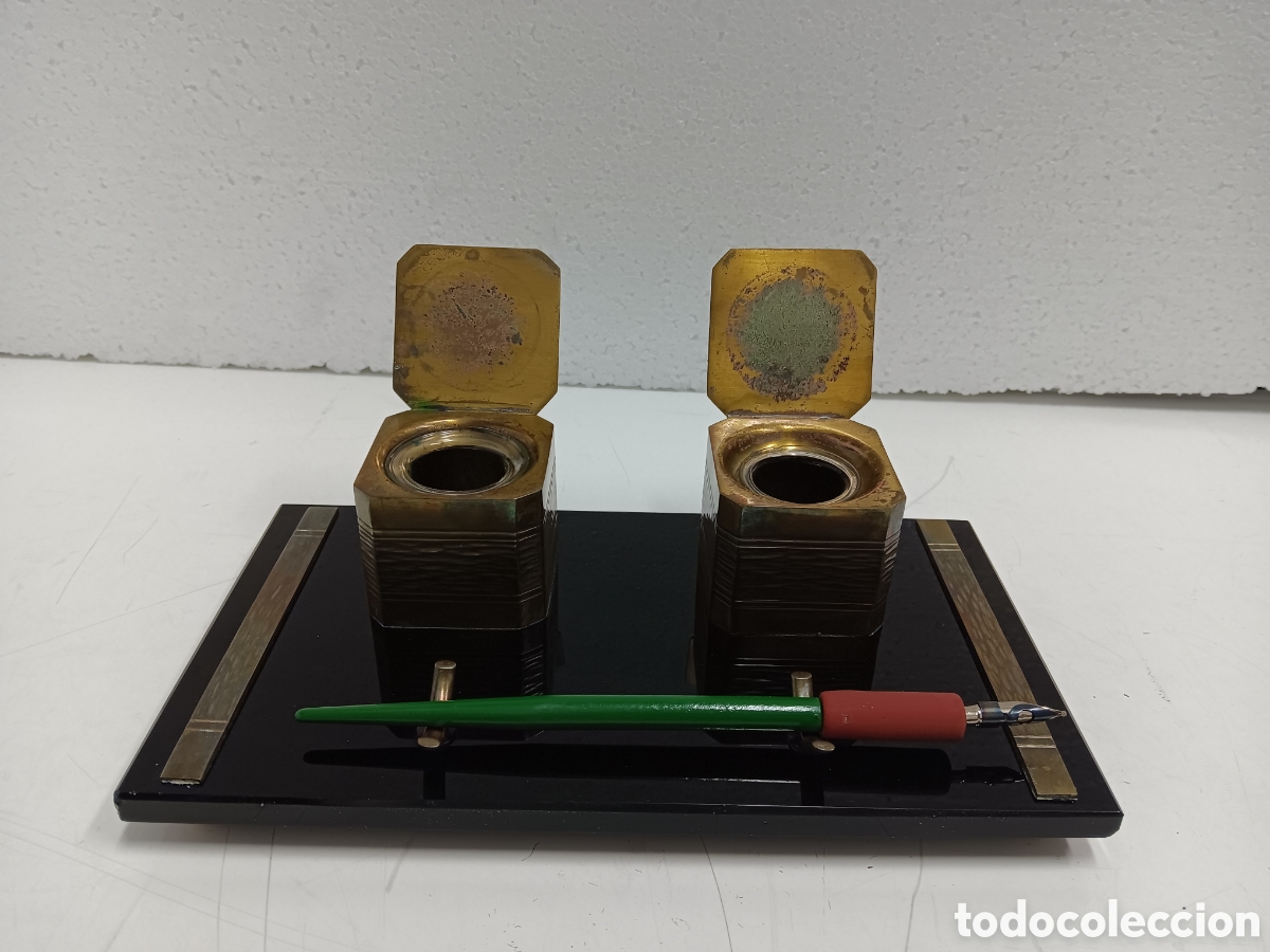 Escriban&iacute;a: Escribania de 2 tinteros met&aacute;licos. - Foto 2