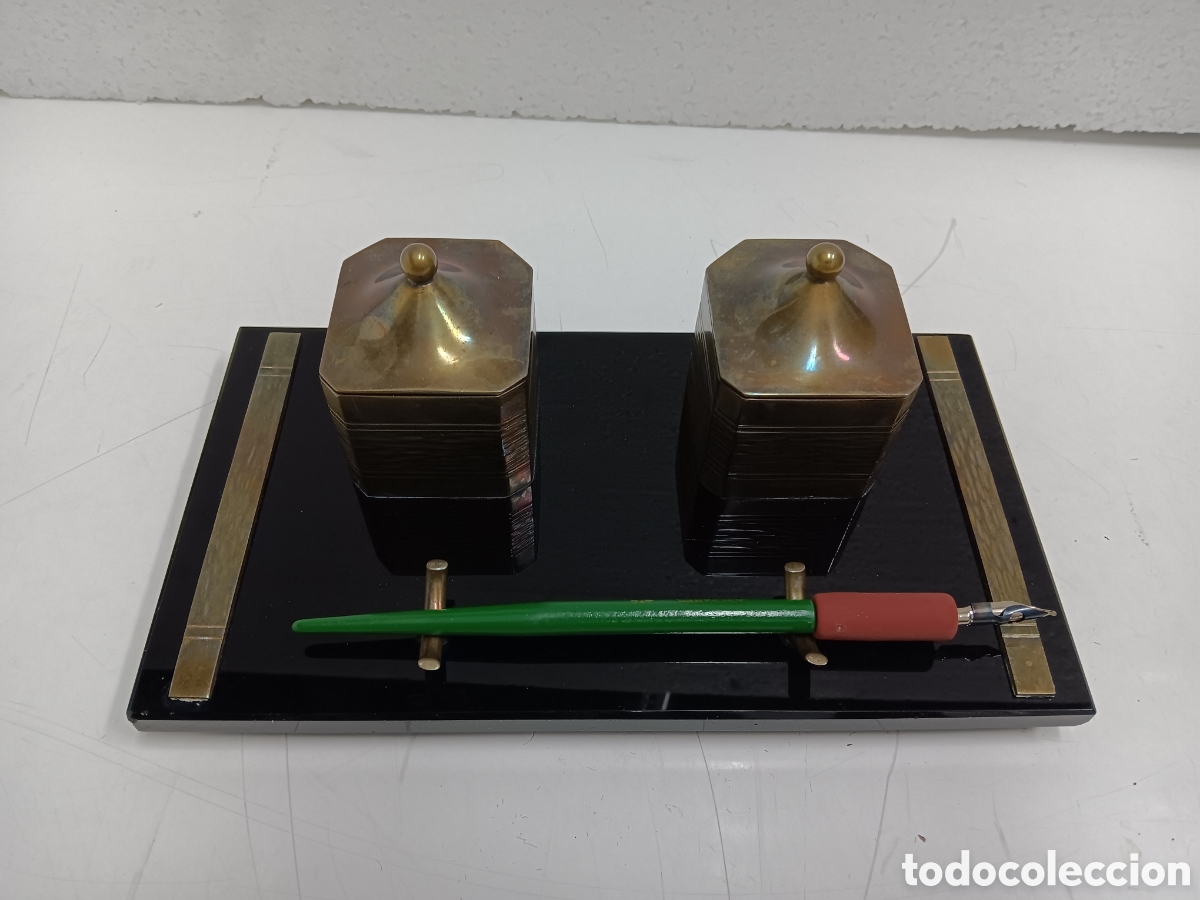 Escriban&iacute;a: Escribania de 2 tinteros met&aacute;licos. - Foto 3