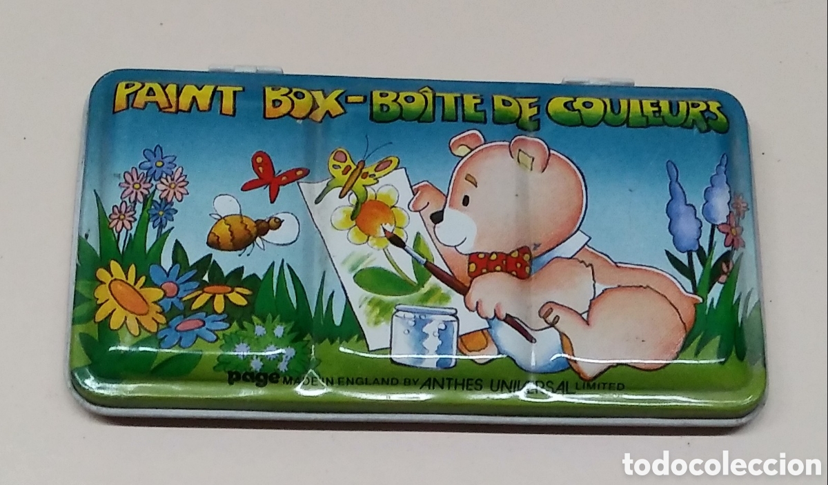 Escribanía: Mini caja metálica de 12 acuarelas dibujo osito