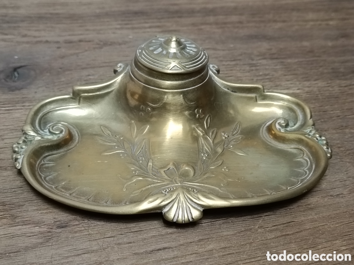 Escriban&iacute;a: ANTIGUO TINTERO DE BRONCE REPUJADO - Foto 2