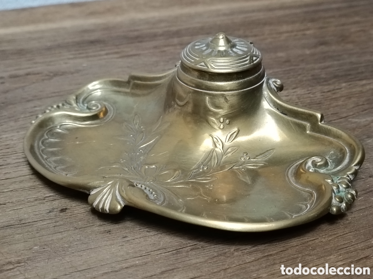 Escriban&iacute;a: ANTIGUO TINTERO DE BRONCE REPUJADO - Foto 3