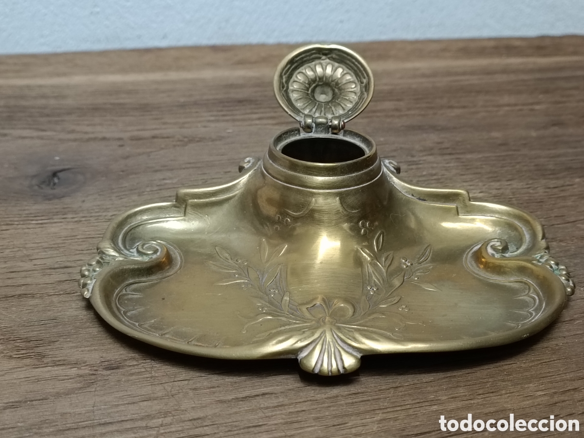 Escriban&iacute;a: ANTIGUO TINTERO DE BRONCE REPUJADO - Foto 4